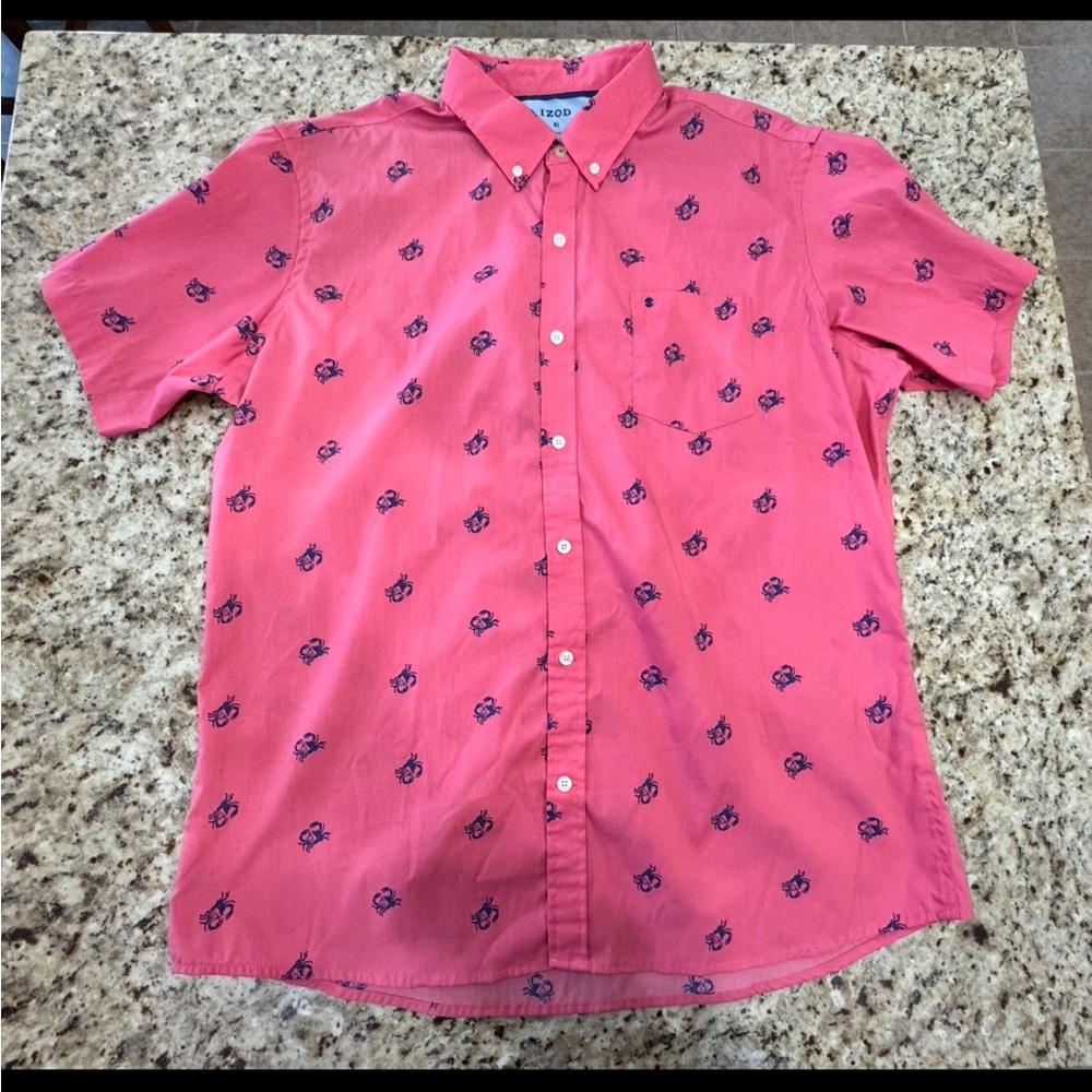 IZOD Men's Coral Button-Down Shirt with Navy Accents
